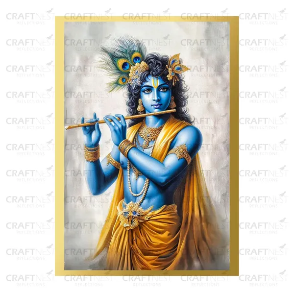 Craftnest_Reflections_Lord_Krishna_Religious_30X20_Cm_Wall_Frame,_Canvas_Printed_Golden_Framed_For_Home_Decor_Spiritual_Lord_For_Office,_Studio,_Bedroom,_Living_Room,_Design_4