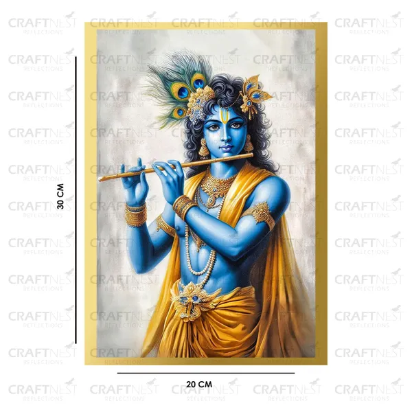 Craftnest_Reflections_Lord_Krishna_Religious_30X20_Cm_Wall_Frame,_Canvas_Printed_Golden_Framed_For_Home_Decor_Spiritual_Lord_For_Office,_Studio,_Bedroom,_Living_Room,_Design_4