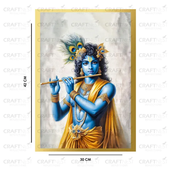 Craftnest_Reflections_Lord_Krishna_Religious_42X30_Cm_Wall_Frame,_Canvas_Printed_Golden_Framed_For_Home_Decor_Spiritual_Lord_For_Office,_Studio,_Bedroom,_Living_Room,_Design_4