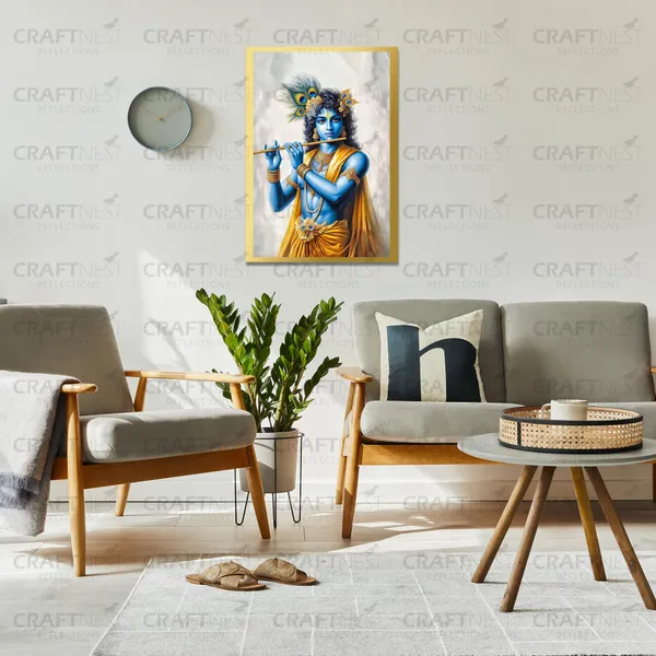 Craftnest_Reflections_Lord_Krishna_Religious_42X30_Cm_Wall_Frame,_Canvas_Printed_Golden_Framed_For_Home_Decor_Spiritual_Lord_For_Office,_Studio,_Bedroom,_Living_Room,_Design_4
