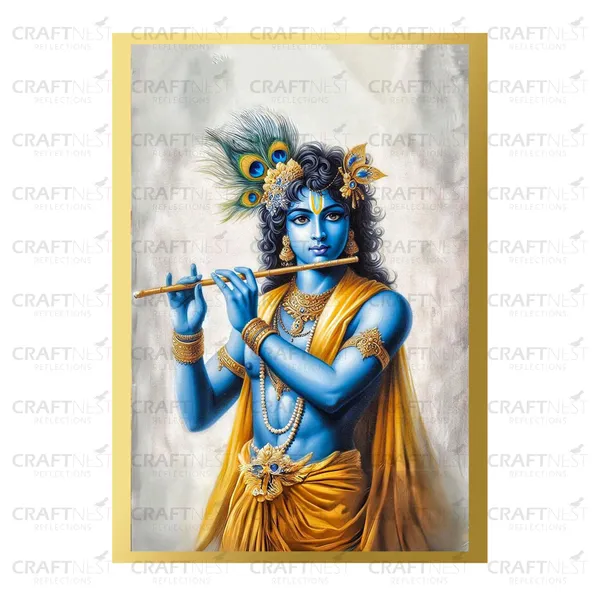 Craftnest_Reflections_Lord_Krishna_Religious_42X30_Cm_Wall_Frame,_Canvas_Printed_Golden_Framed_For_Home_Decor_Spiritual_Lord_For_Office,_Studio,_Bedroom,_Living_Room,_Design_4