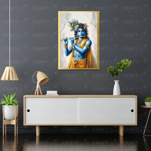 Craftnest_Reflections_Lord_Krishna_Religious_42X30_Cm_Wall_Frame,_Canvas_Printed_Golden_Framed_For_Home_Decor_Spiritual_Lord_For_Office,_Studio,_Bedroom,_Living_Room,_Design_4