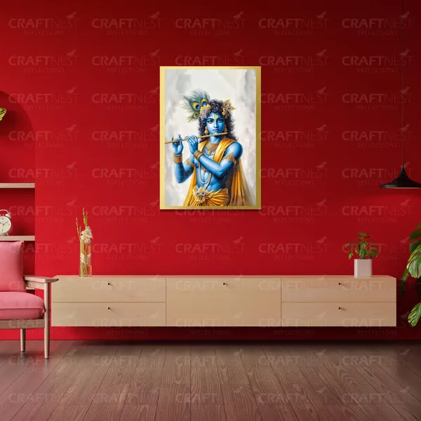 Craftnest_Reflections_Lord_Krishna_Religious_42X30_Cm_Wall_Frame,_Canvas_Printed_Golden_Framed_For_Home_Decor_Spiritual_Lord_For_Office,_Studio,_Bedroom,_Living_Room,_Design_4