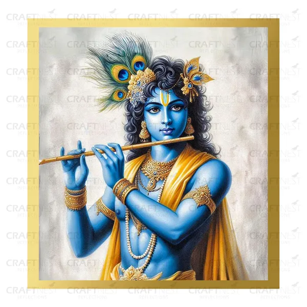 Craftnest_Reflections_Lord_Krishna_Religious_60X50_Cm_Wall_Frame,_Canvas_Printed_Golden_Framed_For_Home_Decor_Spiritual_Lord_For_Office,_Studio,_Bedroom,_Living_Room,_Design_4