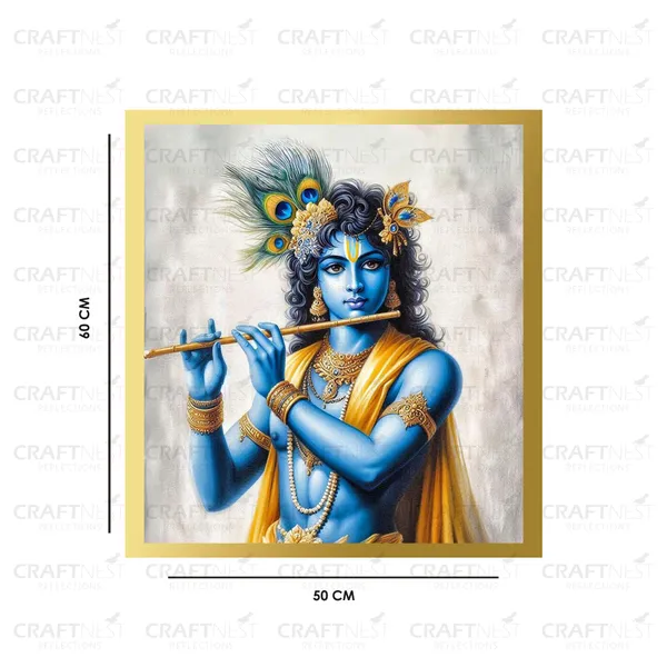Craftnest_Reflections_Lord_Krishna_Religious_60X50_Cm_Wall_Frame,_Canvas_Printed_Golden_Framed_For_Home_Decor_Spiritual_Lord_For_Office,_Studio,_Bedroom,_Living_Room,_Design_4