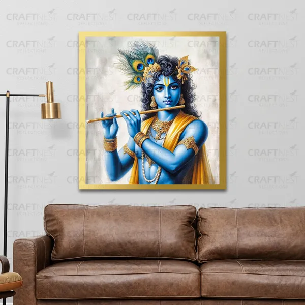 Craftnest_Reflections_Lord_Krishna_Religious_60X50_Cm_Wall_Frame,_Canvas_Printed_Golden_Framed_For_Home_Decor_Spiritual_Lord_For_Office,_Studio,_Bedroom,_Living_Room,_Design_4