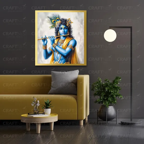 Craftnest_Reflections_Lord_Krishna_Religious_60X50_Cm_Wall_Frame,_Canvas_Printed_Golden_Framed_For_Home_Decor_Spiritual_Lord_For_Office,_Studio,_Bedroom,_Living_Room,_Design_4