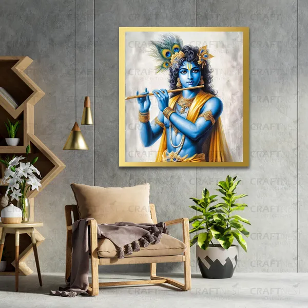 Craftnest_Reflections_Lord_Krishna_Religious_60X50_Cm_Wall_Frame,_Canvas_Printed_Golden_Framed_For_Home_Decor_Spiritual_Lord_For_Office,_Studio,_Bedroom,_Living_Room,_Design_4