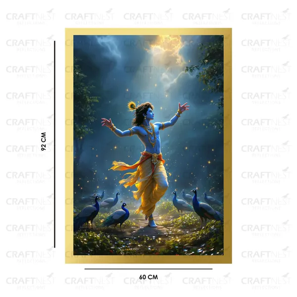 Craftnest_Reflections_Lord_Krishna_Religious_91X60_Cm_Wall_Frame,_Canvas_Printed_Golden_Framed_For_Home_Decor_Spiritual_Lord_For_Office,_Studio,_Bedroom,_Living_Room,_Design_5