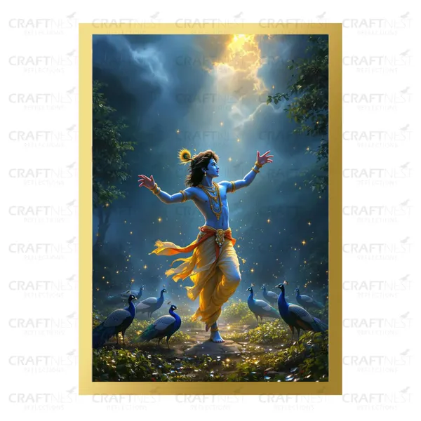 Craftnest_Reflections_Lord_Krishna_Religious_91X60_Cm_Wall_Frame,_Canvas_Printed_Golden_Framed_For_Home_Decor_Spiritual_Lord_For_Office,_Studio,_Bedroom,_Living_Room,_Design_5