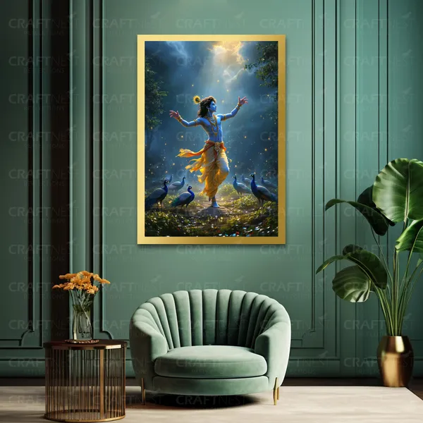 Craftnest_Reflections_Lord_Krishna_Religious_91X60_Cm_Wall_Frame,_Canvas_Printed_Golden_Framed_For_Home_Decor_Spiritual_Lord_For_Office,_Studio,_Bedroom,_Living_Room,_Design_5