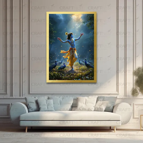 Craftnest_Reflections_Lord_Krishna_Religious_91X60_Cm_Wall_Frame,_Canvas_Printed_Golden_Framed_For_Home_Decor_Spiritual_Lord_For_Office,_Studio,_Bedroom,_Living_Room,_Design_5
