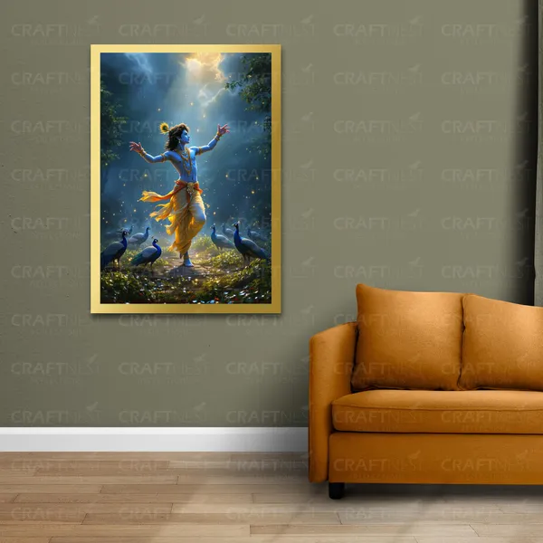 Craftnest_Reflections_Lord_Krishna_Religious_91X60_Cm_Wall_Frame,_Canvas_Printed_Golden_Framed_For_Home_Decor_Spiritual_Lord_For_Office,_Studio,_Bedroom,_Living_Room,_Design_5
