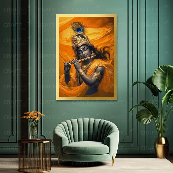 Craftnest_Reflections_Lord_Krishna_Religious_91X60_Cm_Wall_Frame,_Canvas_Printed_Golden_Framed_For_Home_Decor_Spiritual_Lord_For_Office,_Studio,_Bedroom,_Living_Room,_Design_6