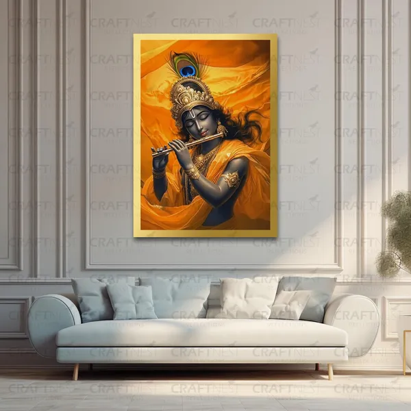 Craftnest_Reflections_Lord_Krishna_Religious_91X60_Cm_Wall_Frame,_Canvas_Printed_Golden_Framed_For_Home_Decor_Spiritual_Lord_For_Office,_Studio,_Bedroom,_Living_Room,_Design_6