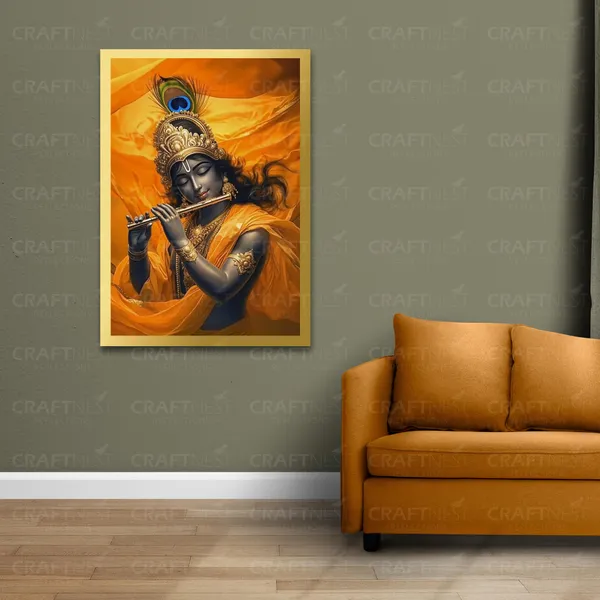 Craftnest_Reflections_Lord_Krishna_Religious_91X60_Cm_Wall_Frame,_Canvas_Printed_Golden_Framed_For_Home_Decor_Spiritual_Lord_For_Office,_Studio,_Bedroom,_Living_Room,_Design_6