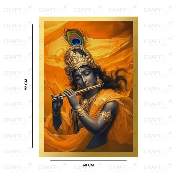 Craftnest_Reflections_Lord_Krishna_Religious_91X60_Cm_Wall_Frame,_Canvas_Printed_Golden_Framed_For_Home_Decor_Spiritual_Lord_For_Office,_Studio,_Bedroom,_Living_Room,_Design_6