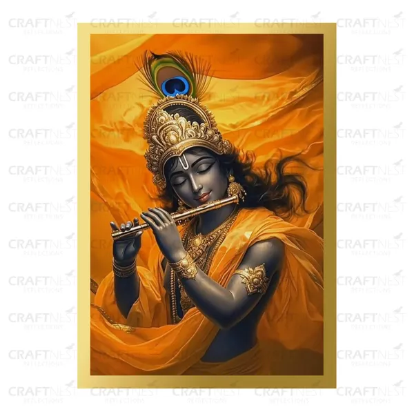Craftnest_Reflections_Lord_Krishna_Religious_91X60_Cm_Wall_Frame,_Canvas_Printed_Golden_Framed_For_Home_Decor_Spiritual_Lord_For_Office,_Studio,_Bedroom,_Living_Room,_Design_6