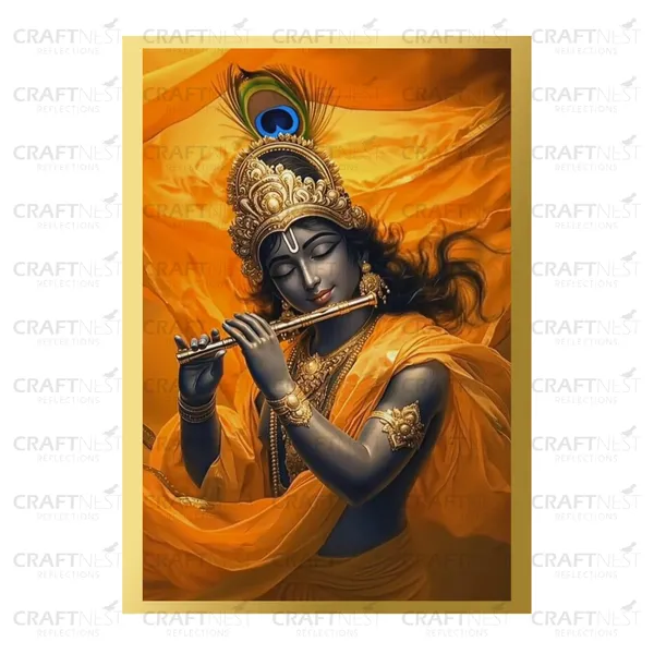 Craftnest_Reflections_Lord_Krishna_Religious_30X20_Cm_Wall_Frame,_Canvas_Printed_Golden_Framed_For_Home_Decor_Spiritual_Lord_For_Office,_Studio,_Bedroom,_Living_Room,_Design_6