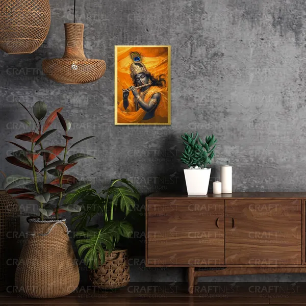 Craftnest_Reflections_Lord_Krishna_Religious_30X20_Cm_Wall_Frame,_Canvas_Printed_Golden_Framed_For_Home_Decor_Spiritual_Lord_For_Office,_Studio,_Bedroom,_Living_Room,_Design_6