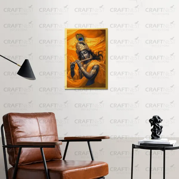 Craftnest_Reflections_Lord_Krishna_Religious_30X20_Cm_Wall_Frame,_Canvas_Printed_Golden_Framed_For_Home_Decor_Spiritual_Lord_For_Office,_Studio,_Bedroom,_Living_Room,_Design_6