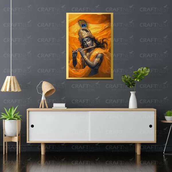 Craftnest_Reflections_Lord_Krishna_Religious_42X30_Cm_Wall_Frame,_Canvas_Printed_Golden_Framed_For_Home_Decor_Spiritual_Lord_For_Office,_Studio,_Bedroom,_Living_Room,_Design_6