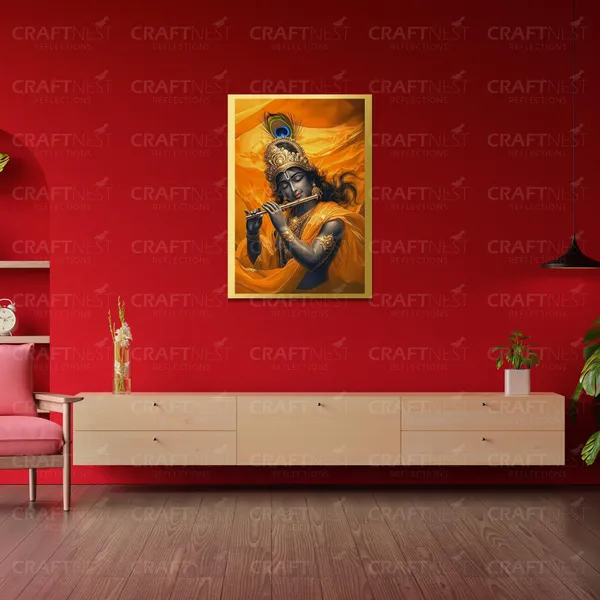 Craftnest_Reflections_Lord_Krishna_Religious_42X30_Cm_Wall_Frame,_Canvas_Printed_Golden_Framed_For_Home_Decor_Spiritual_Lord_For_Office,_Studio,_Bedroom,_Living_Room,_Design_6