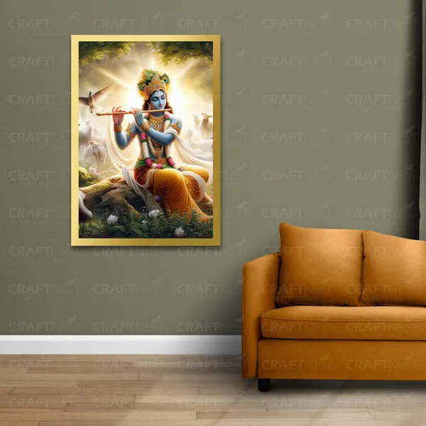 Craftnest_Reflections_Lord_Krishna_Religious_91X60_Cm_Wall_Frame,_Canvas_Printed_Golden_Framed_For_Home_Decor_Spiritual_Lord_For_Office,_Studio,_Bedroom,_Living_Room,_Design_7