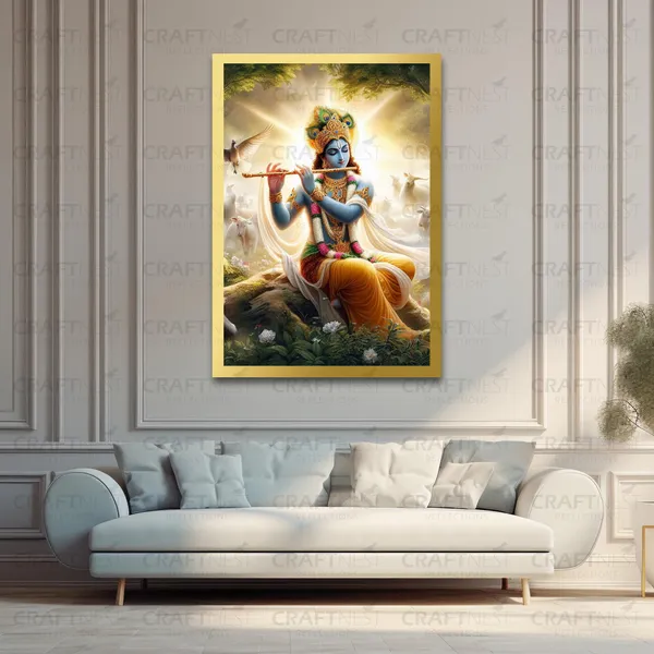 Craftnest_Reflections_Lord_Krishna_Religious_91X60_Cm_Wall_Frame,_Canvas_Printed_Golden_Framed_For_Home_Decor_Spiritual_Lord_For_Office,_Studio,_Bedroom,_Living_Room,_Design_7