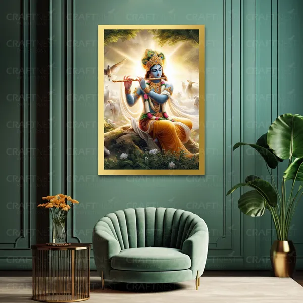 Craftnest_Reflections_Lord_Krishna_Religious_91X60_Cm_Wall_Frame,_Canvas_Printed_Golden_Framed_For_Home_Decor_Spiritual_Lord_For_Office,_Studio,_Bedroom,_Living_Room,_Design_7