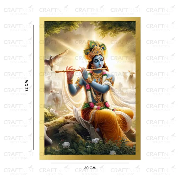 Craftnest_Reflections_Lord_Krishna_Religious_91X60_Cm_Wall_Frame,_Canvas_Printed_Golden_Framed_For_Home_Decor_Spiritual_Lord_For_Office,_Studio,_Bedroom,_Living_Room,_Design_7