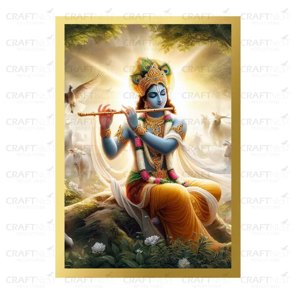 Craftnest_Reflections_Lord_Krishna_Religious_91X60_Cm_Wall_Frame,_Canvas_Printed_Golden_Framed_For_Home_Decor_Spiritual_Lord_For_Office,_Studio,_Bedroom,_Living_Room,_Design_7