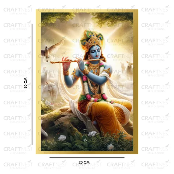 Craftnest_Reflections_Lord_Krishna_Religious_30X20_Cm_Wall_Frame,_Canvas_Printed_Golden_Framed_For_Home_Decor_Spiritual_Lord_For_Office,_Studio,_Bedroom,_Living_Room,_Design_7