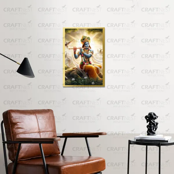 Craftnest_Reflections_Lord_Krishna_Religious_30X20_Cm_Wall_Frame,_Canvas_Printed_Golden_Framed_For_Home_Decor_Spiritual_Lord_For_Office,_Studio,_Bedroom,_Living_Room,_Design_7