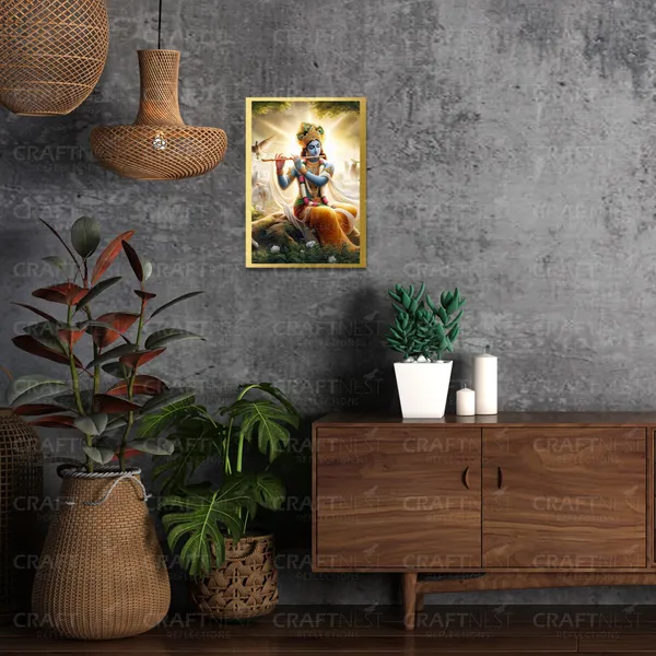 Craftnest_Reflections_Lord_Krishna_Religious_30X20_Cm_Wall_Frame,_Canvas_Printed_Golden_Framed_For_Home_Decor_Spiritual_Lord_For_Office,_Studio,_Bedroom,_Living_Room,_Design_7
