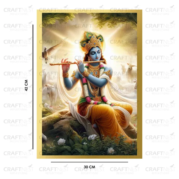 Craftnest_Reflections_Lord_Krishna_Religious_42X30_Cm_Wall_Frame,_Canvas_Printed_Golden_Framed_For_Home_Decor_Spiritual_Lord_For_Office,_Studio,_Bedroom,_Living_Room,_Design_7