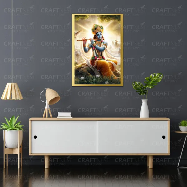 Craftnest_Reflections_Lord_Krishna_Religious_42X30_Cm_Wall_Frame,_Canvas_Printed_Golden_Framed_For_Home_Decor_Spiritual_Lord_For_Office,_Studio,_Bedroom,_Living_Room,_Design_7