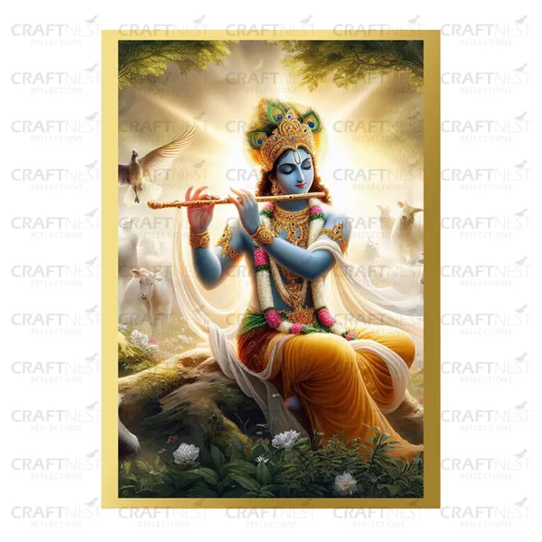 Craftnest_Reflections_Lord_Krishna_Religious_42X30_Cm_Wall_Frame,_Canvas_Printed_Golden_Framed_For_Home_Decor_Spiritual_Lord_For_Office,_Studio,_Bedroom,_Living_Room,_Design_7