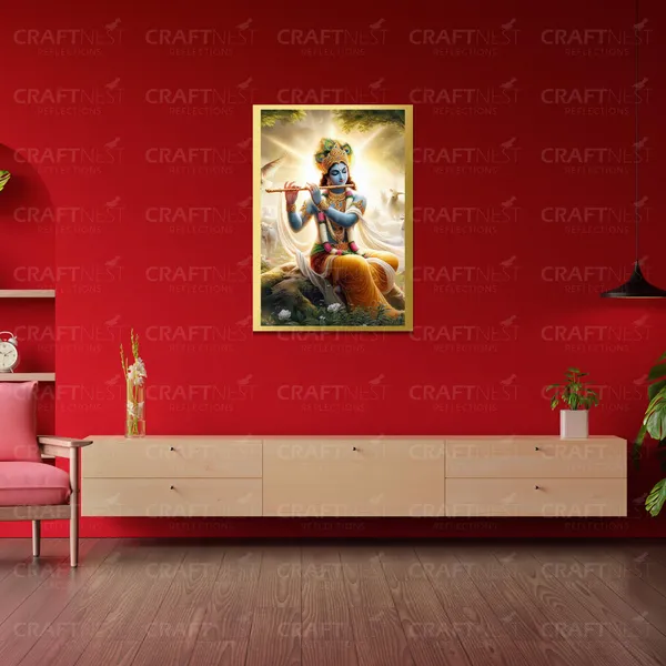 Craftnest_Reflections_Lord_Krishna_Religious_42X30_Cm_Wall_Frame,_Canvas_Printed_Golden_Framed_For_Home_Decor_Spiritual_Lord_For_Office,_Studio,_Bedroom,_Living_Room,_Design_7