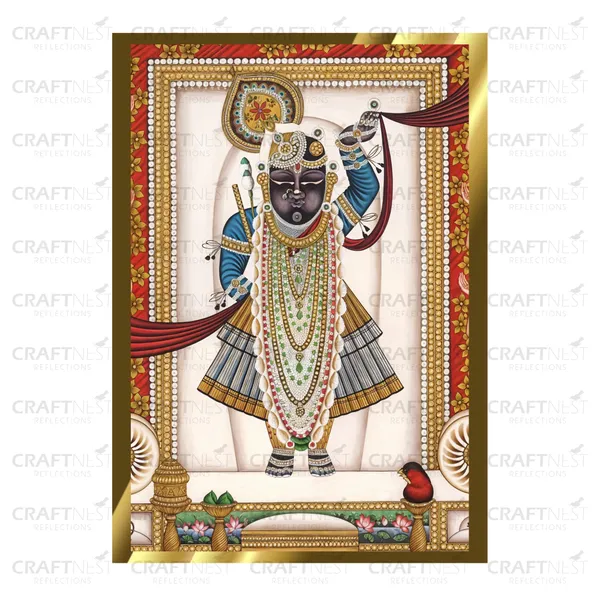 Craftnest_Reflections_Shrinath_Ji_Pichwai_Art_30X20_Cm_Traditional_Paintings_Frame_For_Home_Decor_|_Engineered_Wood_Ready_To_Hang_God_Frame_With_Back_Hook,_Spirituals_Canvas_Painting_For_Living_Room