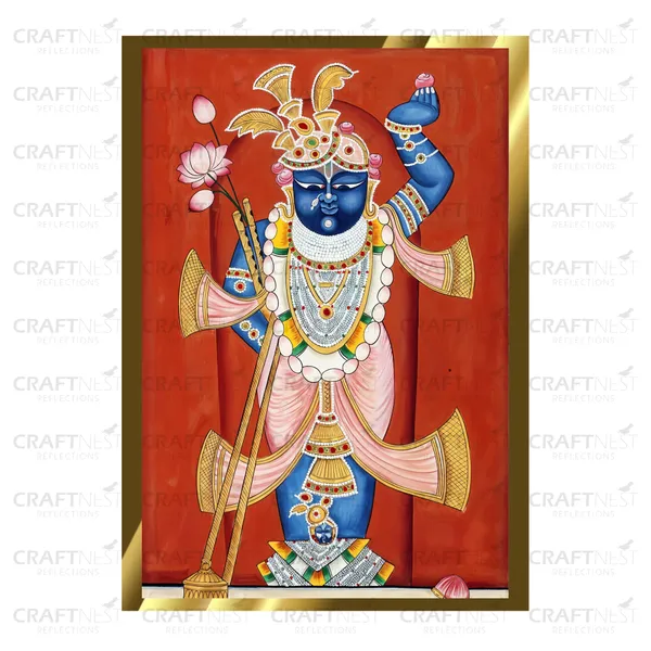 Craftnest_Reflections_Shrinath_Ji_Pichwai_Art_42X30_Cm_Traditional_Paintings_Frame_For_Home_Decor_|_Engineered_Wood_Ready_To_Hang_God_Frame_With_Back_Hook,_Spirituals_Canvas_Painting_For_Living_Room