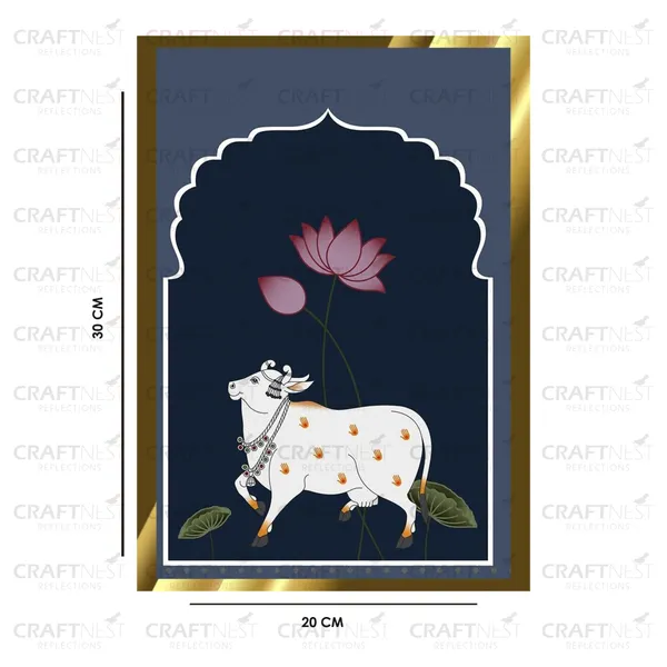 Craftnest_Reflections_Pichwai_Cow_Art_30X20_Cm_Traditional_Paintings_Frame_For_Home_Decor_|_Engineered_Wood_Ready_To_Hang_Frame_With_Back_Hook,_Spirituals_Canvas_Painting_For_Living_Room