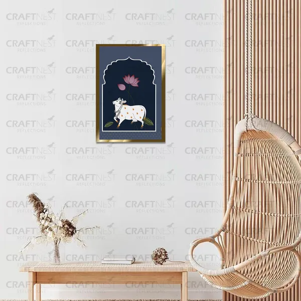 Craftnest_Reflections_Pichwai_Cow_Art_30X20_Cm_Traditional_Paintings_Frame_For_Home_Decor_|_Engineered_Wood_Ready_To_Hang_Frame_With_Back_Hook,_Spirituals_Canvas_Painting_For_Living_Room