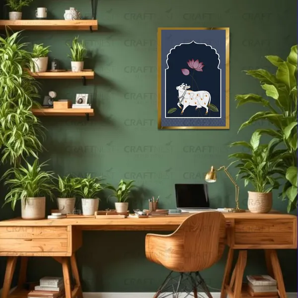 Craftnest_Reflections_Pichwai_Cow_Art_30X20_Cm_Traditional_Paintings_Frame_For_Home_Decor_|_Engineered_Wood_Ready_To_Hang_Frame_With_Back_Hook,_Spirituals_Canvas_Painting_For_Living_Room