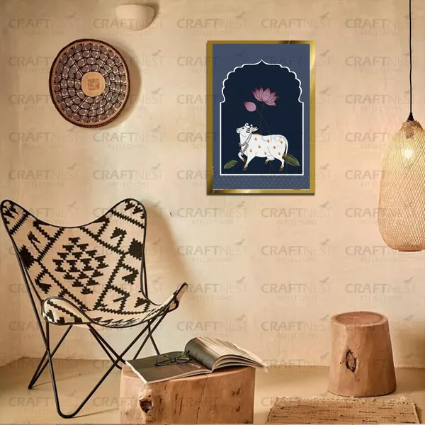 Craftnest_Reflections_Pichwai_Cow_Art_42X30Cm_Traditional_Paintings_Frame_For_Home_Decor_|_Engineered_Wood_Ready_To_Hang_Frame_With_Back_Hook,_Spirituals_Canvas_Painting_For_Living_Room