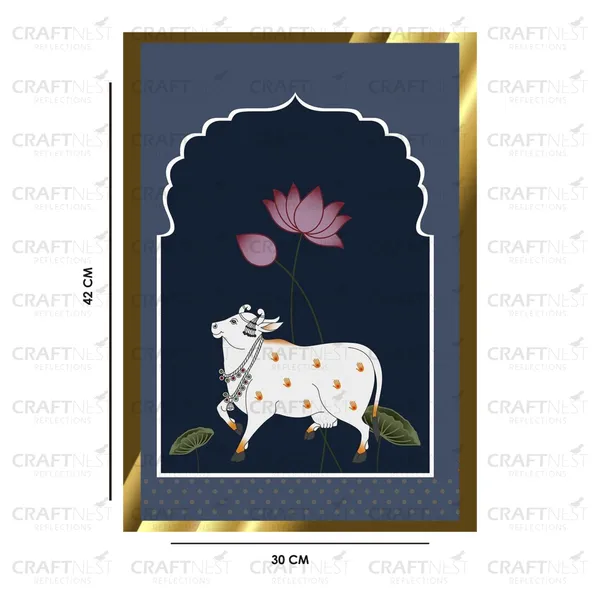 Craftnest_Reflections_Pichwai_Cow_Art_42X30Cm_Traditional_Paintings_Frame_For_Home_Decor_|_Engineered_Wood_Ready_To_Hang_Frame_With_Back_Hook,_Spirituals_Canvas_Painting_For_Living_Room
