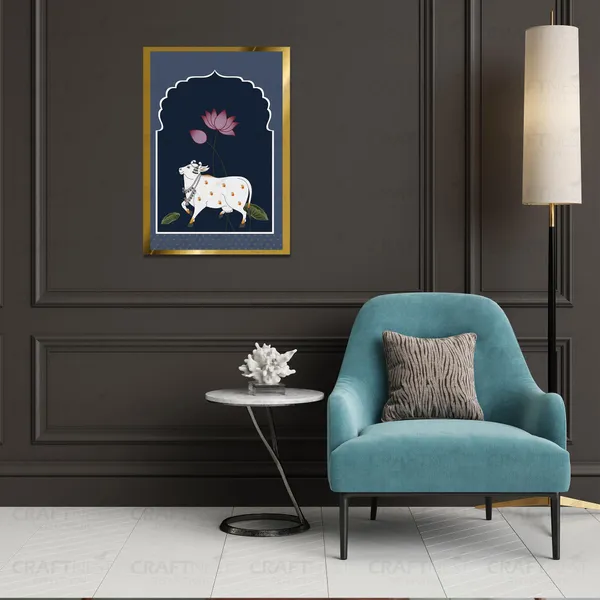 Craftnest_Reflections_Pichwai_Cow_Art_42X30Cm_Traditional_Paintings_Frame_For_Home_Decor_|_Engineered_Wood_Ready_To_Hang_Frame_With_Back_Hook,_Spirituals_Canvas_Painting_For_Living_Room