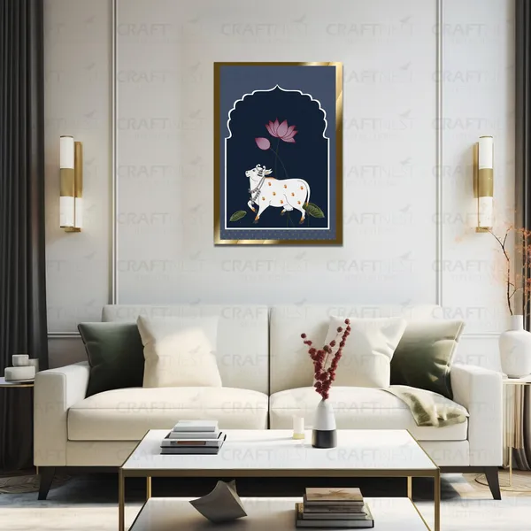 Craftnest_Reflections_Pichwai_Cow_Art_42X30Cm_Traditional_Paintings_Frame_For_Home_Decor_|_Engineered_Wood_Ready_To_Hang_Frame_With_Back_Hook,_Spirituals_Canvas_Painting_For_Living_Room