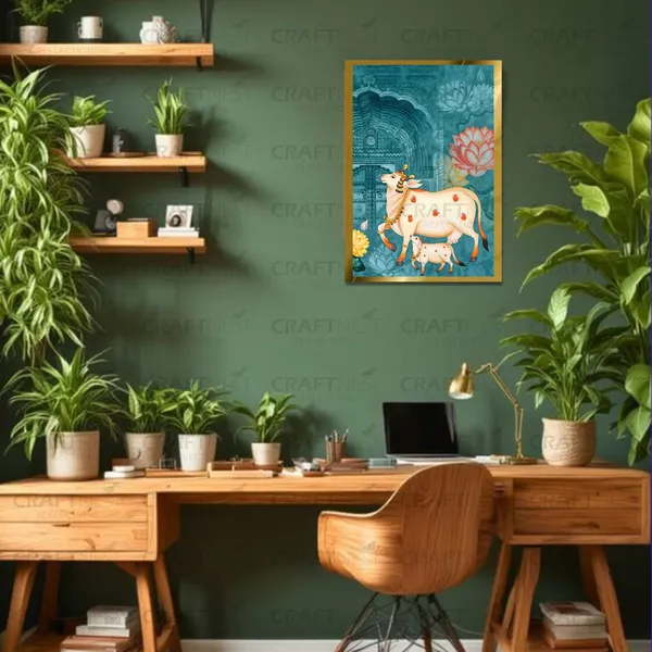 Craftnest_Reflections_Pichwai_Cow_Art_30X20_Cm_Traditional_Paintings_Frame_For_Home_Decor_|_Engineered_Wood_Ready_To_Hang_Frame_With_Back_Hook,_Spirituals_Canvas_Painting_For_Living_Room