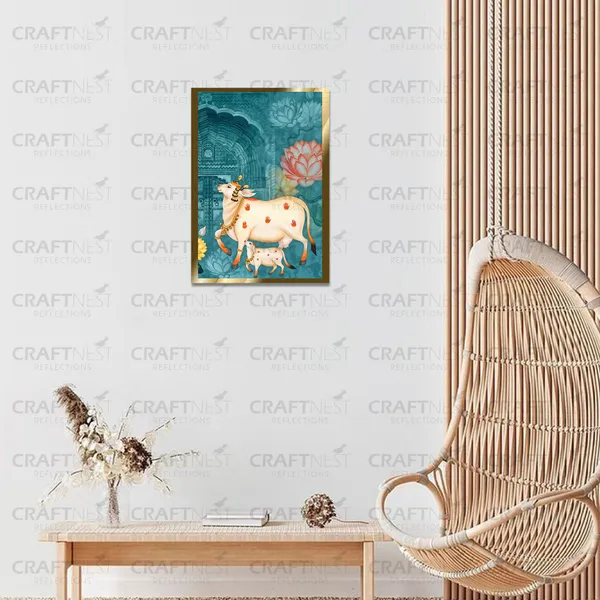 Craftnest_Reflections_Pichwai_Cow_Art_30X20_Cm_Traditional_Paintings_Frame_For_Home_Decor_|_Engineered_Wood_Ready_To_Hang_Frame_With_Back_Hook,_Spirituals_Canvas_Painting_For_Living_Room